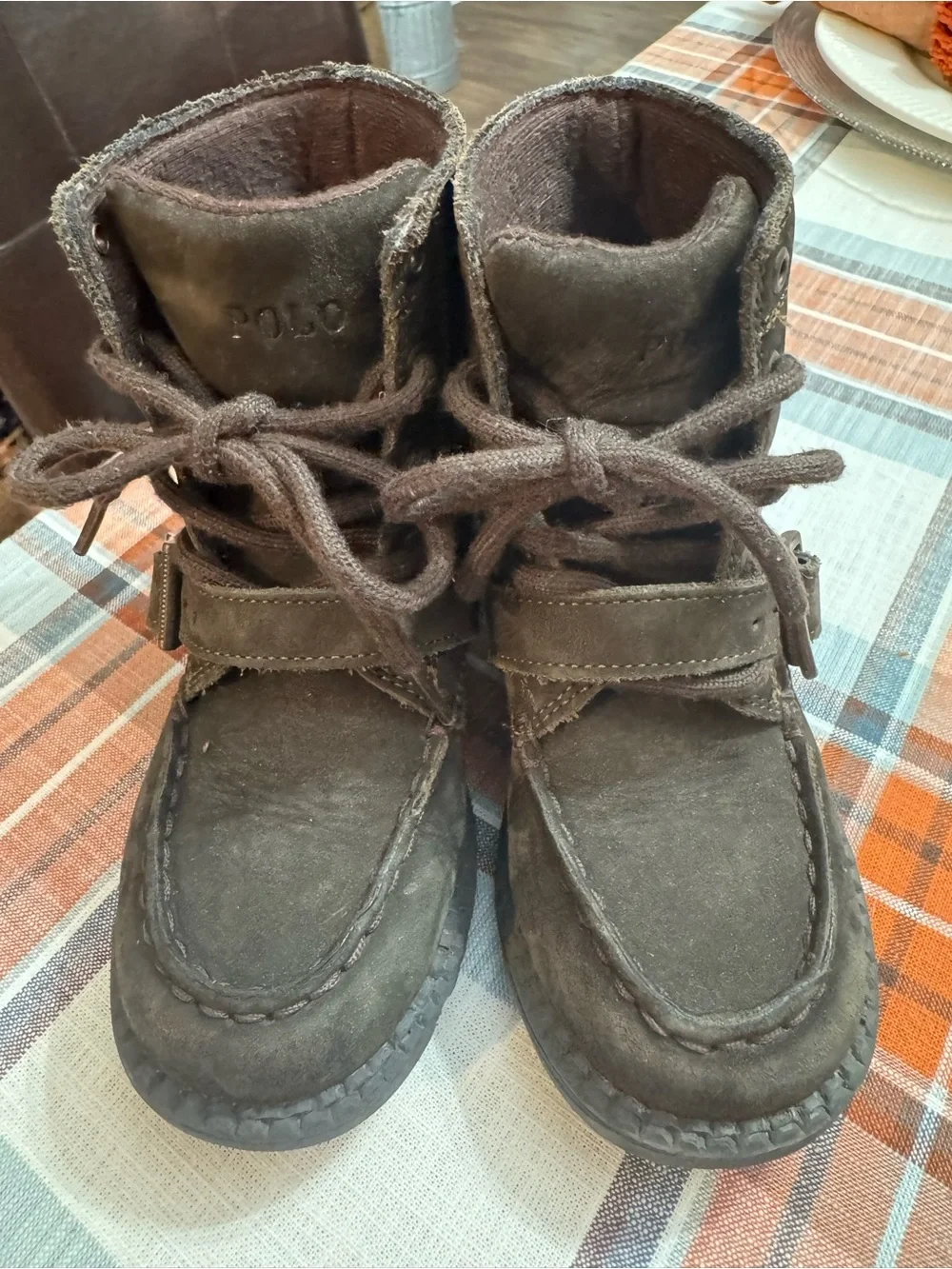 Polo Ralph Lauren Ranger Hi II Leather Suede Bear Combat Boots Dark Brown Sz 9